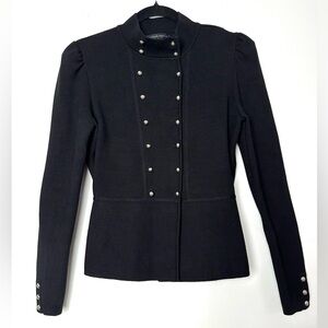 Military Marching Band Double Breasted Knit Jacket Puff Sleeve Peplum Napoleon